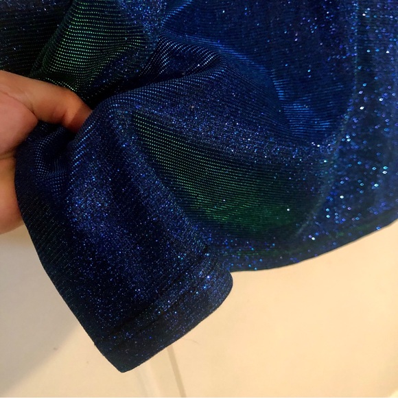 Cider Midnight Blues Sparkly Blue Green Color Shift Long Sleeve Mini Dress - Picture 9 of 11